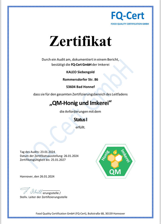 Volle Punktzahl im Zertifikat QM-Honig und Imkerei