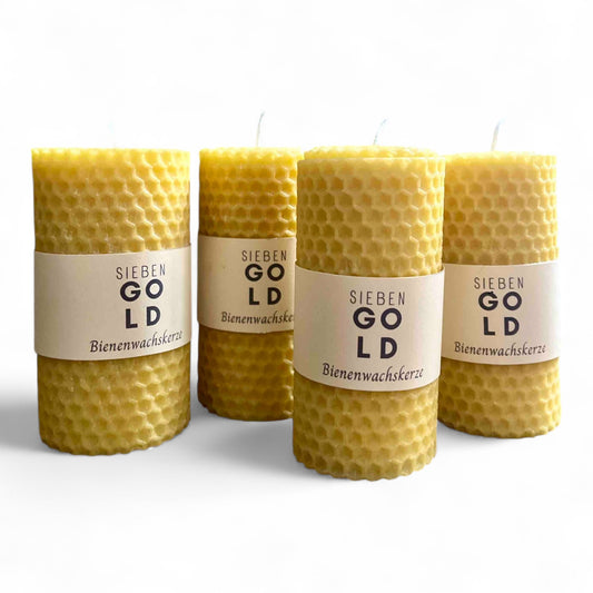 Gerollte Adventskranzkerzen aus Bienenwachs im 4er Set